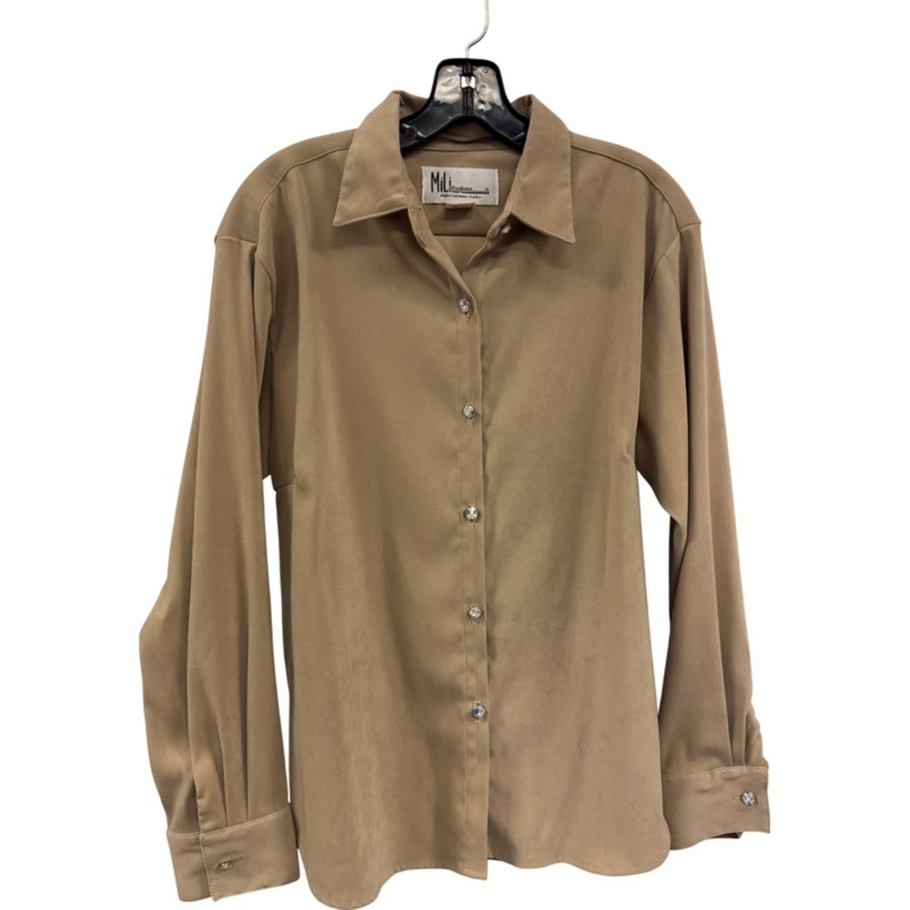Vintage Mili Designs Button Down Shirt‎ Women's Large Tan Long Sleeve